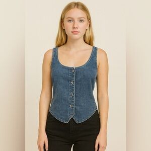 Free People Denim Button-Down Tank Top – Size Large, Super Soft